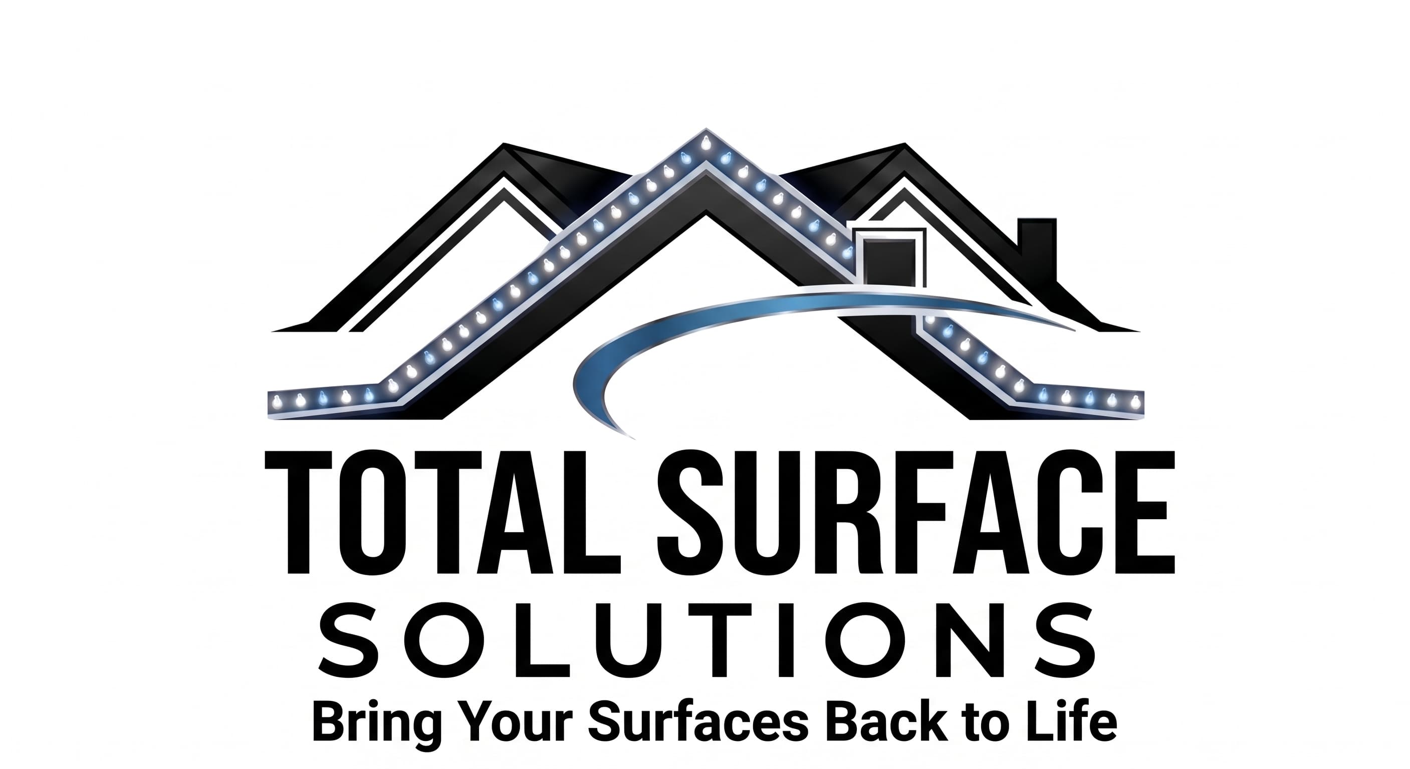 Total Surface Solutions logo featuring black rooflines with blue lights and a blue swoosh.